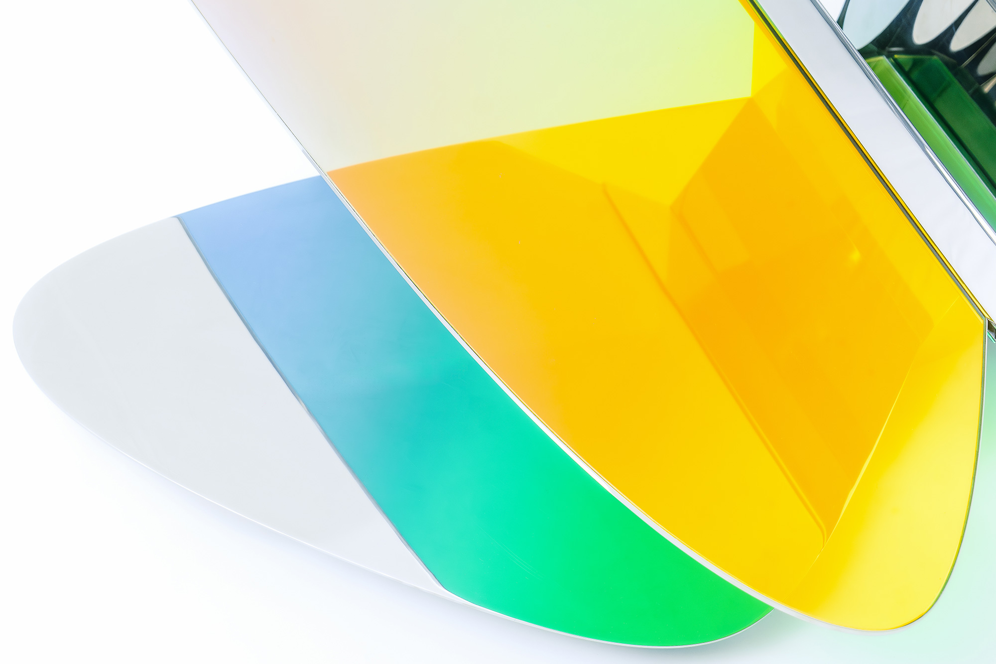 Diagonal view of sculptural glass wings – LT02